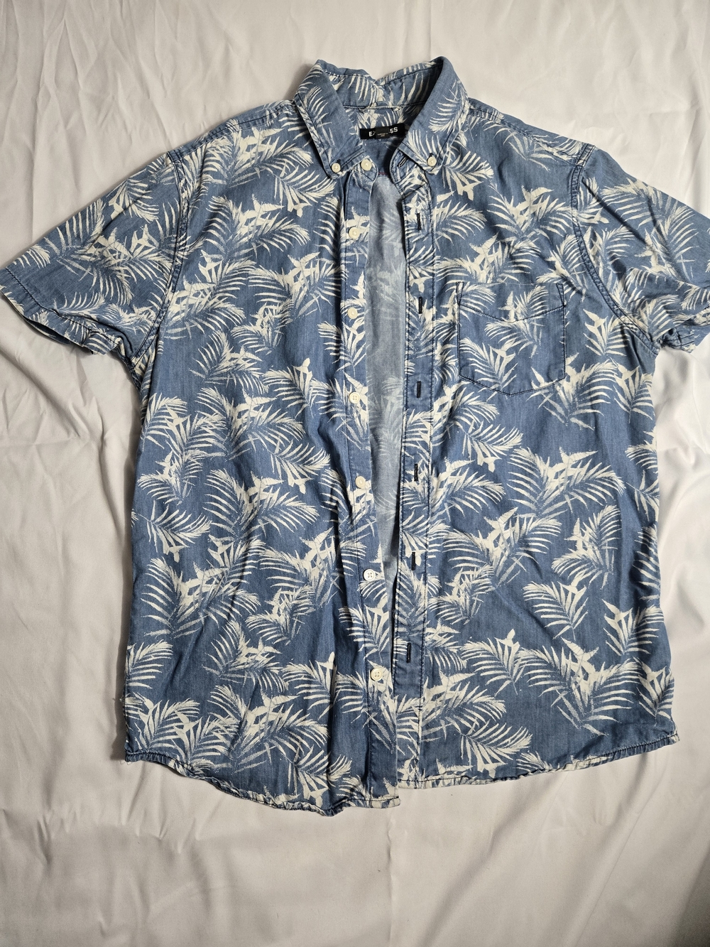 Express Men's Floral Short-Sleeve Button-Down Shirt - Blue/White